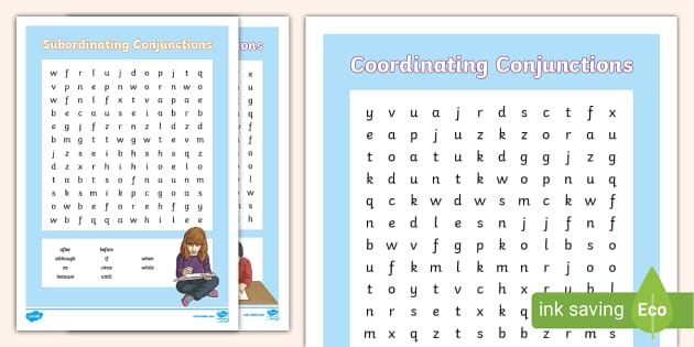 Conjunctions Word Searches | English Grammar Activities