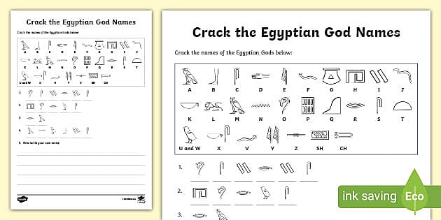 Crack the Hieroglyphs Egyptian God Names Activity