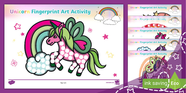 Unicorn Fingerprint Art Activity (teacher made) - Twinkl