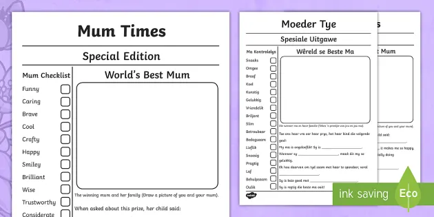 Mother S Day Newspaper Activity English Afrikaans Twinkl