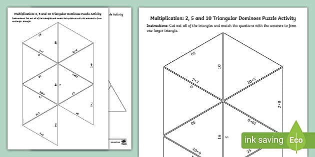 Multiplication: 2, 5 and 10 Triangular Dominoes Activity