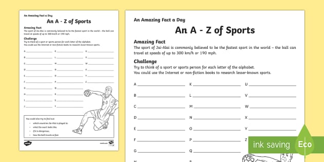 An A Z Of Sports Activities Worksheet