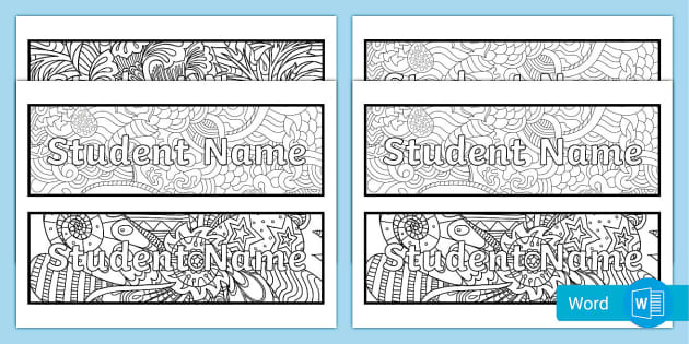 Editable Name Mindfulness Coloring Desk Nameplates Twinkl
