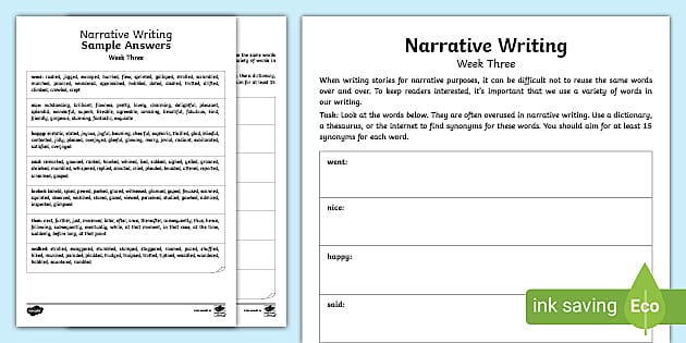 Narrative Writing Week Three Homework - Worksheet - Twinkl