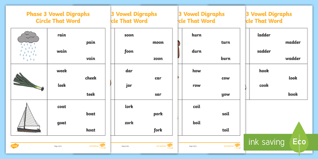 vowel digraphs circle that word worksheet phase 3 phonics