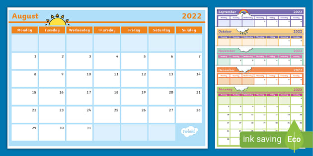 2022-2023 Academic Year Calendar | Academic Year Wall Chart