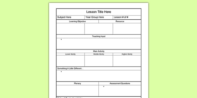 Basic Lesson Plan Template Word Document teacher Made 