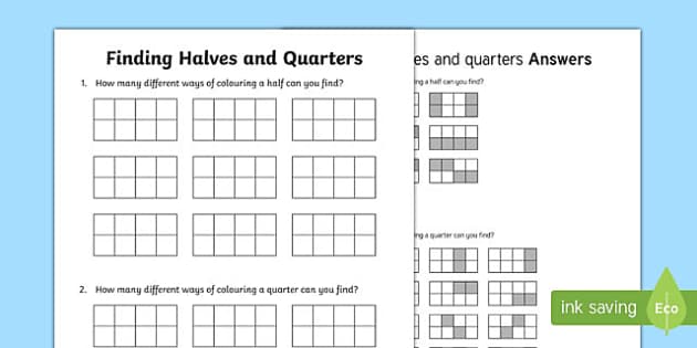 Finding halves and quarters Worksheet / Activity Sheet