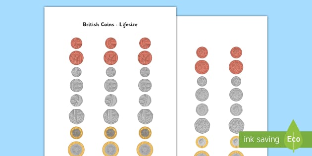 free british lifesize role play coins primary resource