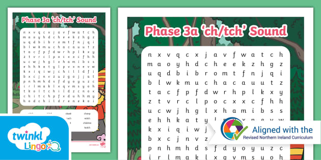 NI Linguistic Phonics 3a ch tch Sound Word Search Twinkl