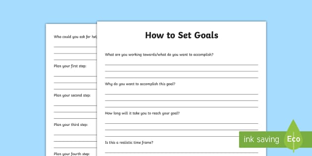 smart goals worksheet for high school students