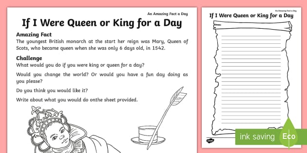 If I Were Queen or King for a Day Worksheet /Worksheet