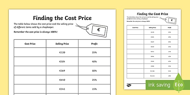 finding-the-cost-price-worksheet-2-professor-feito