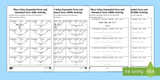expanded form addition worksheets teaching resources