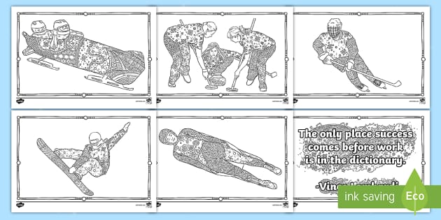 Winter Sports Mindfulness Coloring Sheets