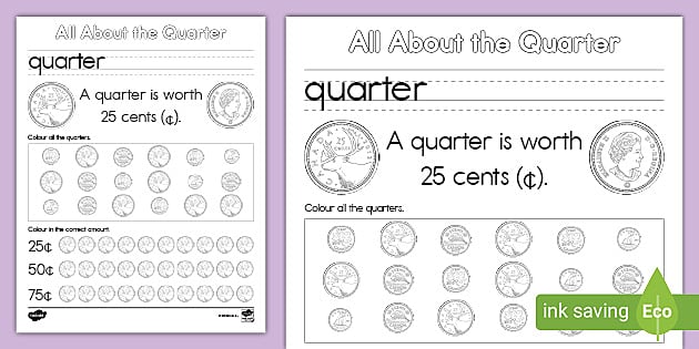 all about the canadian quarter money worksheet math