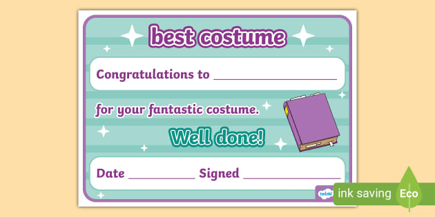 Celebrating Books Costume Certificate Teacher Made 9671