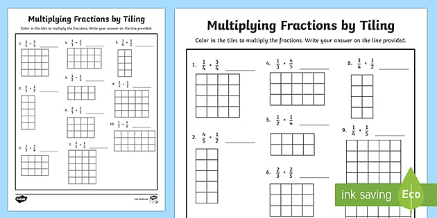 Multiplying Fractions Using Area Models Worksheets