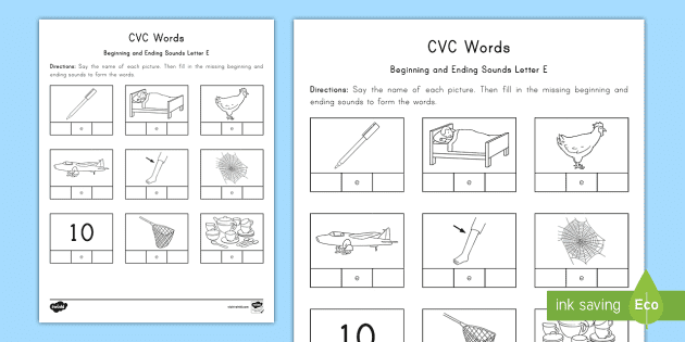 Cvc Words Beginning And Ending Sounds Letter E Worksheet