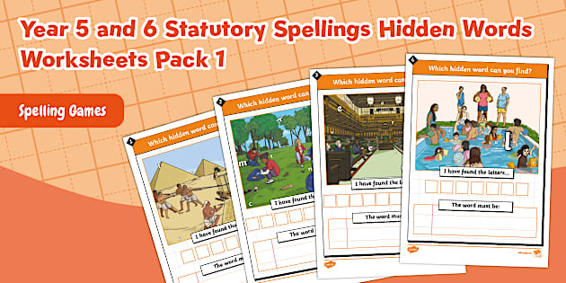 Year 5 and 6 Statutory Spellings Hidden Words Worksheets Pack 1