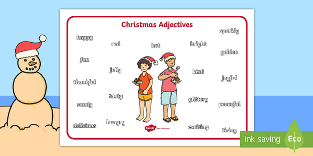 Australian Christmas Adjectives Word Mat Twinkl