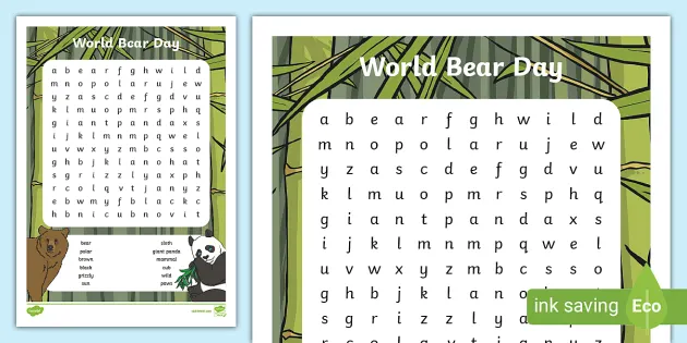 World Bear Day Word Search (teacher made) - Twinkl