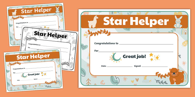 Boho Dreamscape Themed Star Helper Certificate Twinkl