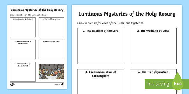 the luminous mysteries of the holy rosary worksheet twinkl