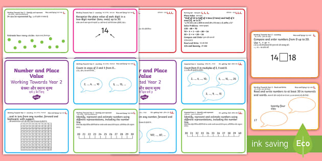 Year 2 Maths Place Value Chilli Maths Challenge Cards English/Hindi