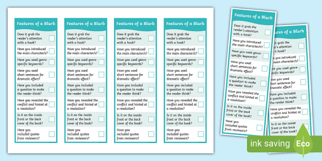 Features of a Blurb Bookmark (teacher made) - Twinkl