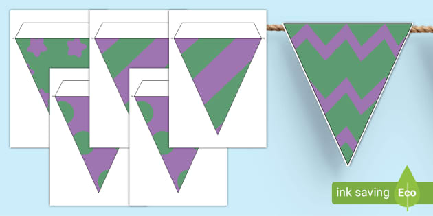 Purple and Green Bunting for Display (teacher made) - Twinkl