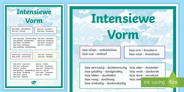 intensiwe vorm plakkaat afrikaans taal reels