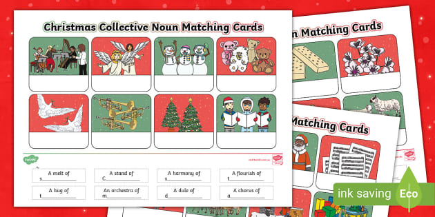 Christmas Collective Nouns Matching Cards - Twinkl