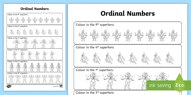 ordinal numbers worksheet ordinal numbers superheroes