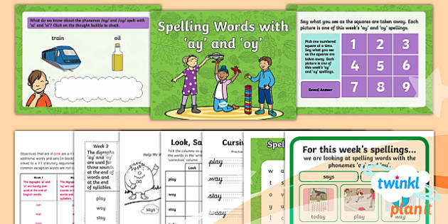 PlanIt Y1 Term 1B W2: 'ay' and 'oy' Spelling Pack - Twinkl