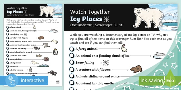 Watch Together: Icy Places Documentary Scavenger Hunt (Ages 5 - 7)