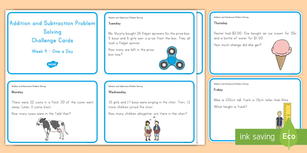 Addition and Subtraction Multi-Step Challenge Cards for 1st-2nd Grade