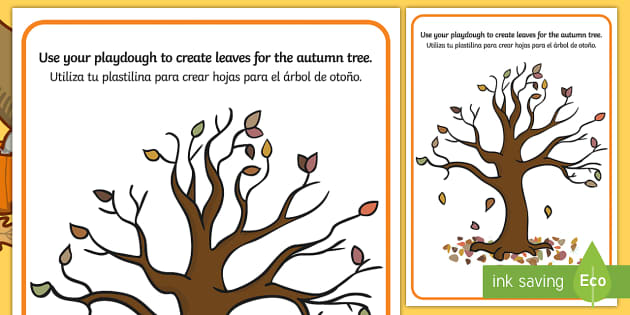 Autumn Tree Modelling Dough Mats English Spanish Twinkl