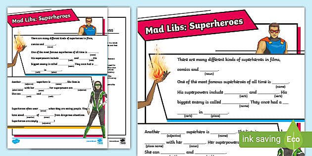 Mad Libs - Superheroes (teacher made) - Twinkl