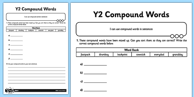 compound nouns list worksheet primary resources