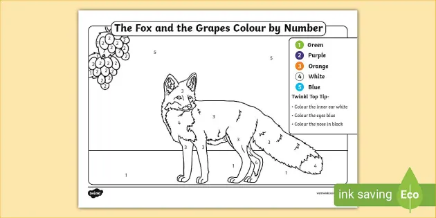 FREE! - The Fox and the Grapes Colour by Number - Twinkl