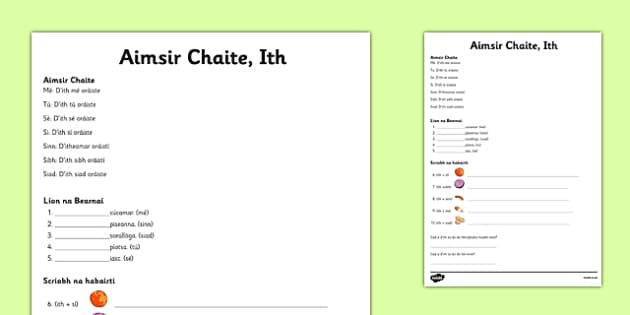 Aimsir Chaite Worksheet | Gaeilge Resources | Twinkl
