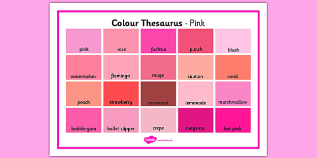 Colour Thesaurus Word Mat Pink (Teacher-Made) - Twinkl