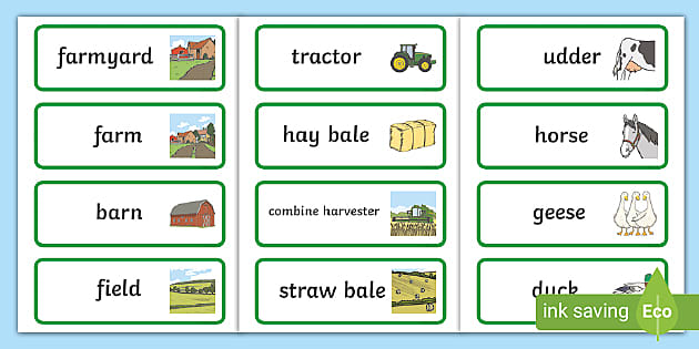 Farm Vocabulary Words For Preschool Children Twinkl