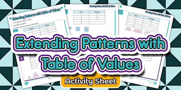 Extending Patterns with Table of Values Activity Sheet