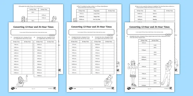 Converting 12 Hour And 24 Hour Clock Differentiated Worksheets