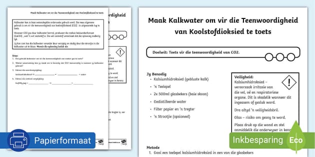 Maak Kalkwater om vir die Teenwoordigheid van Koolstofdioksied te toets: