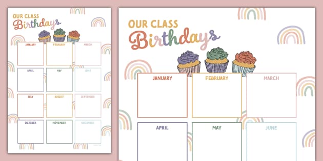 Muted-Rainbow Themed Class Birthdays Display (teacher made)