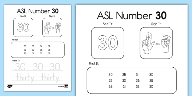 ASL Number 30 Activity - Twinkl