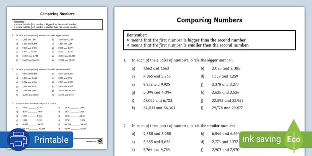 Comparing Numbers Worksheet Intermediate Phase Twinkl